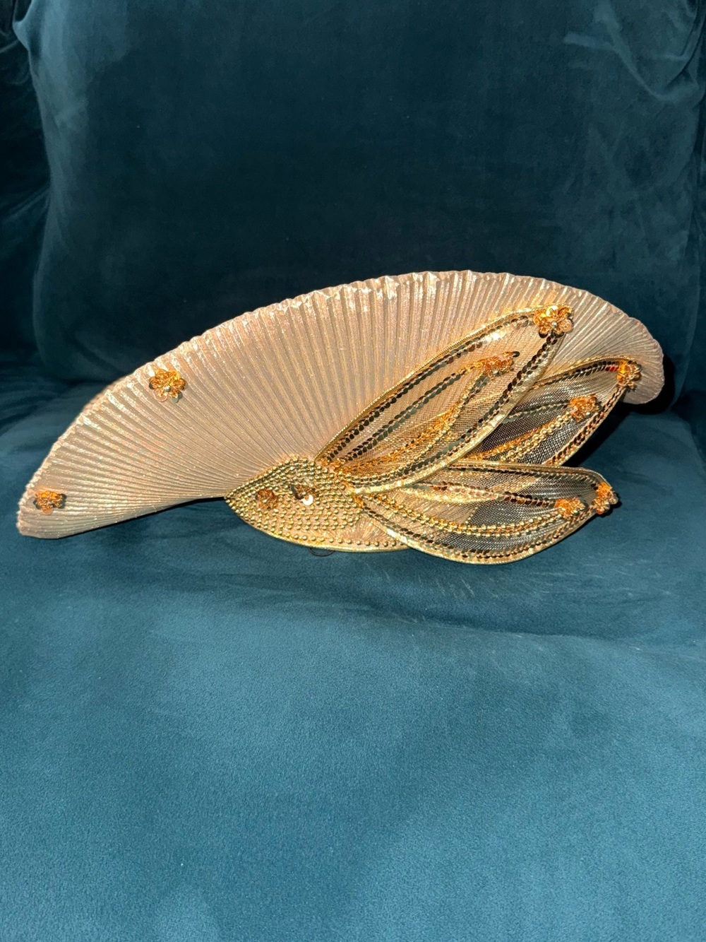 Gold Sequined & Beaded Large Brim Hat